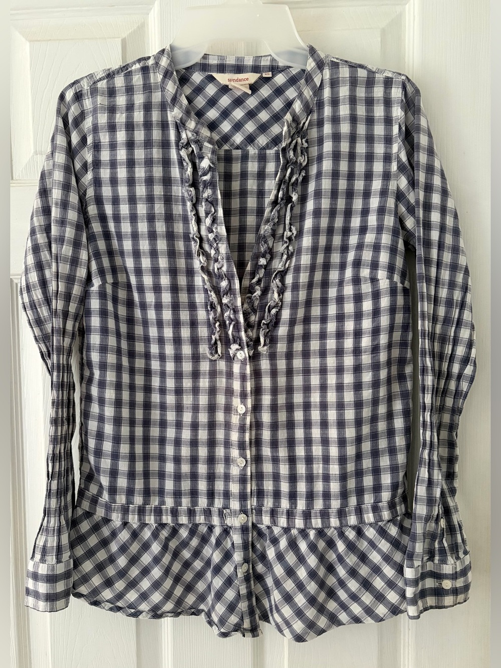 Sundance Navy & White Gingham Button-Up Top
